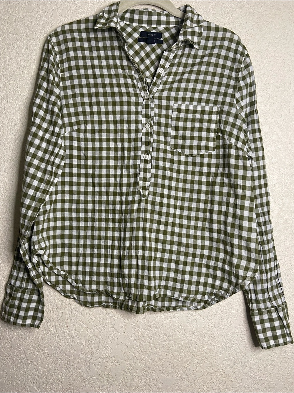 J. Crew Olive and White Gingham Button-Front Shirt